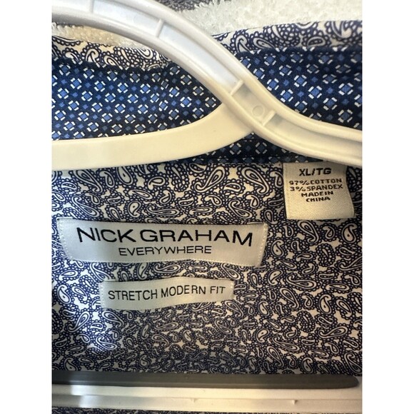 Nick Graham Everywhere Modern Fit Button Down Dress Shirt Blue Paisley Men’s XL - Picture 3 of 5